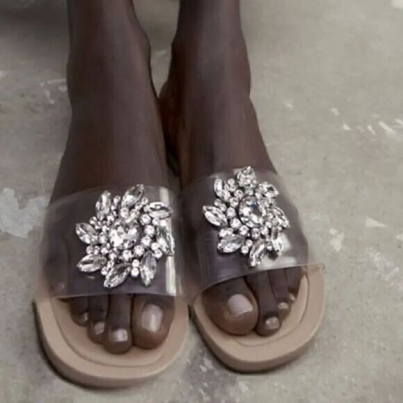 ZARA EMBELLISHED VINYL FLAT SANDALS - Picture 5 of 8